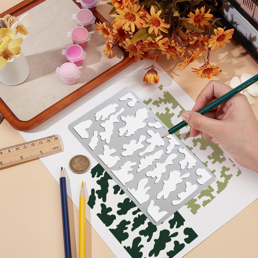 UNICRAFTALE 4Pcs Camo Stencils for Craft Wood Burning Camouflage Metal Stencil Digital Camo Paint Templates for Spray Reusable Templates for Painting