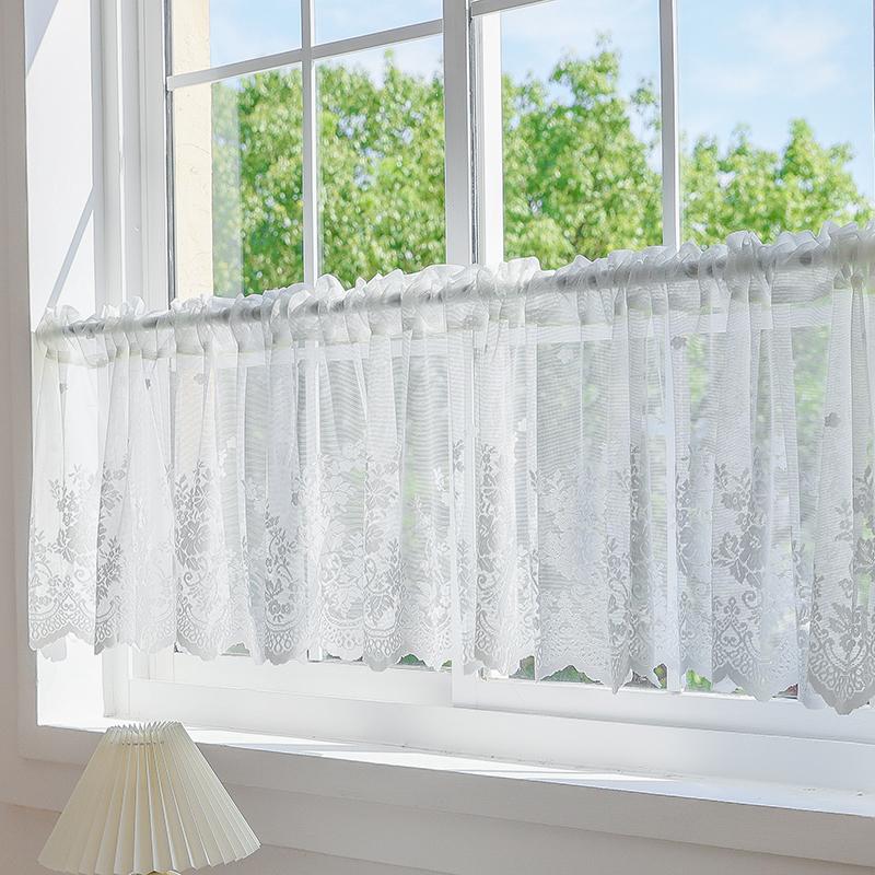 Short Curtain Floral Printed Window Curtains Lace Half Tulle Shade Decorative Curtain for Living Room Bedroom Door Window Decor