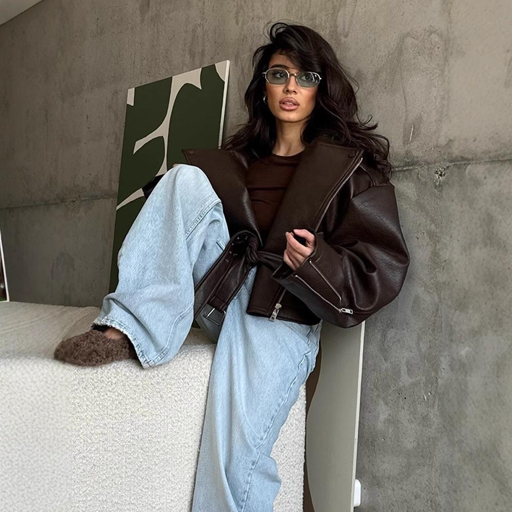 Palton Scurt Maro cu Rever pentru Femei, Design European & American, cu Șnur