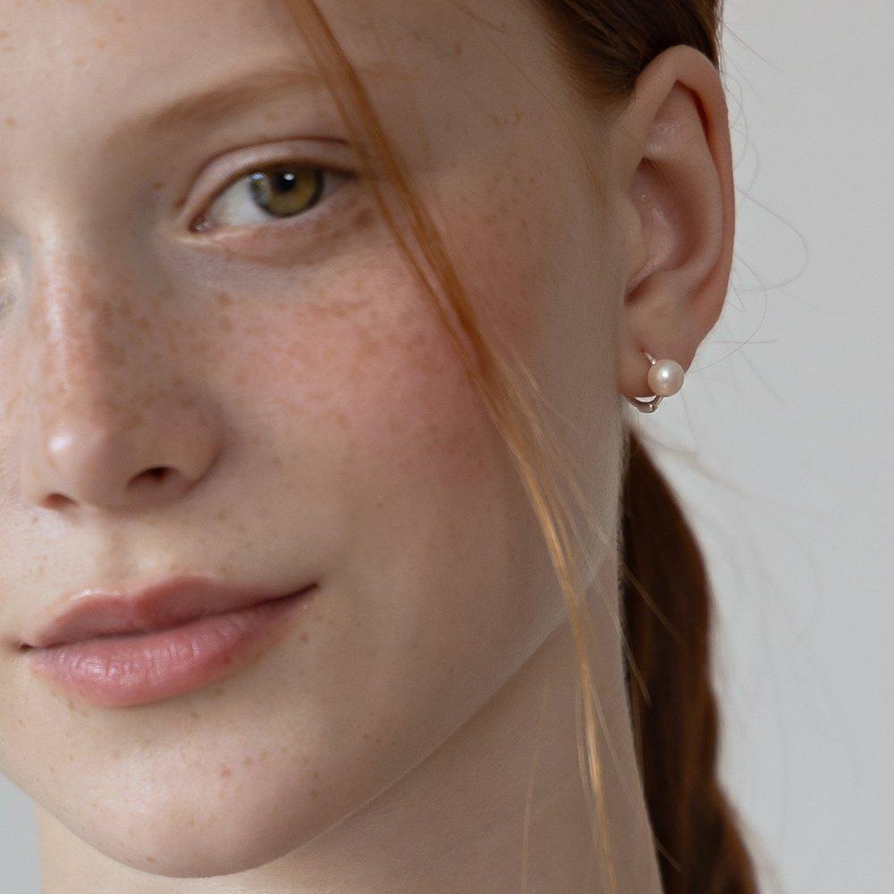 (925 Silver) Simple Freshwater Pearl Hoop Earrings Ec3238