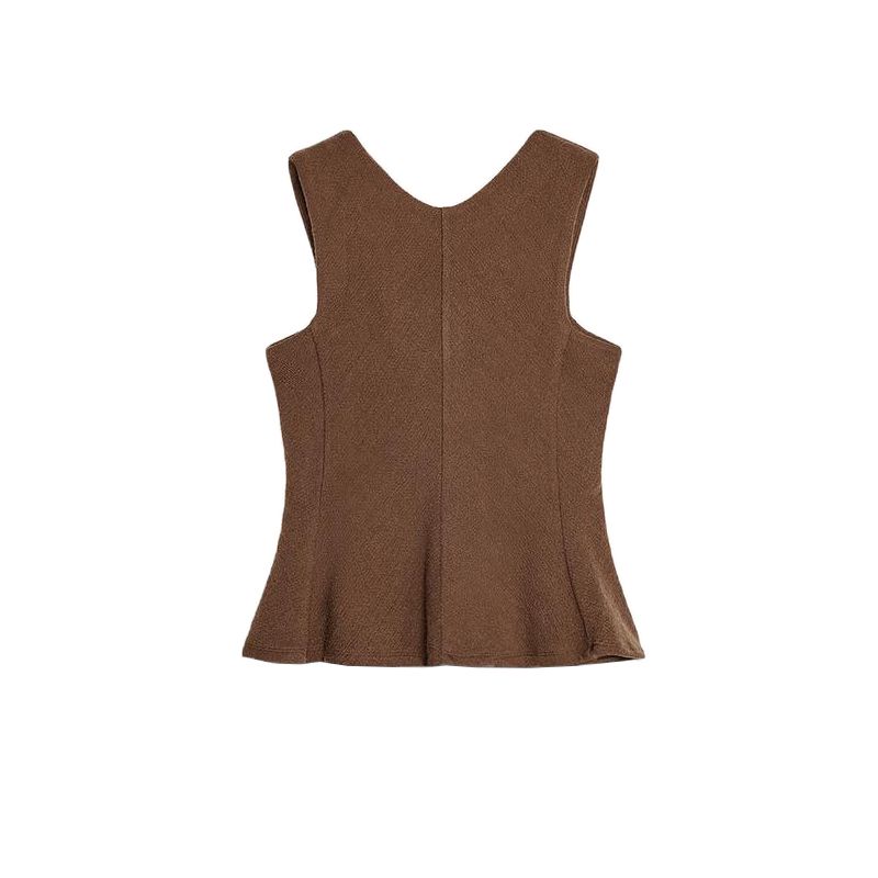 Spring New Women's Clothing Casual Easiest for Match V Neck Sleeveless Hem Short Skirt Texture Tops 1223006