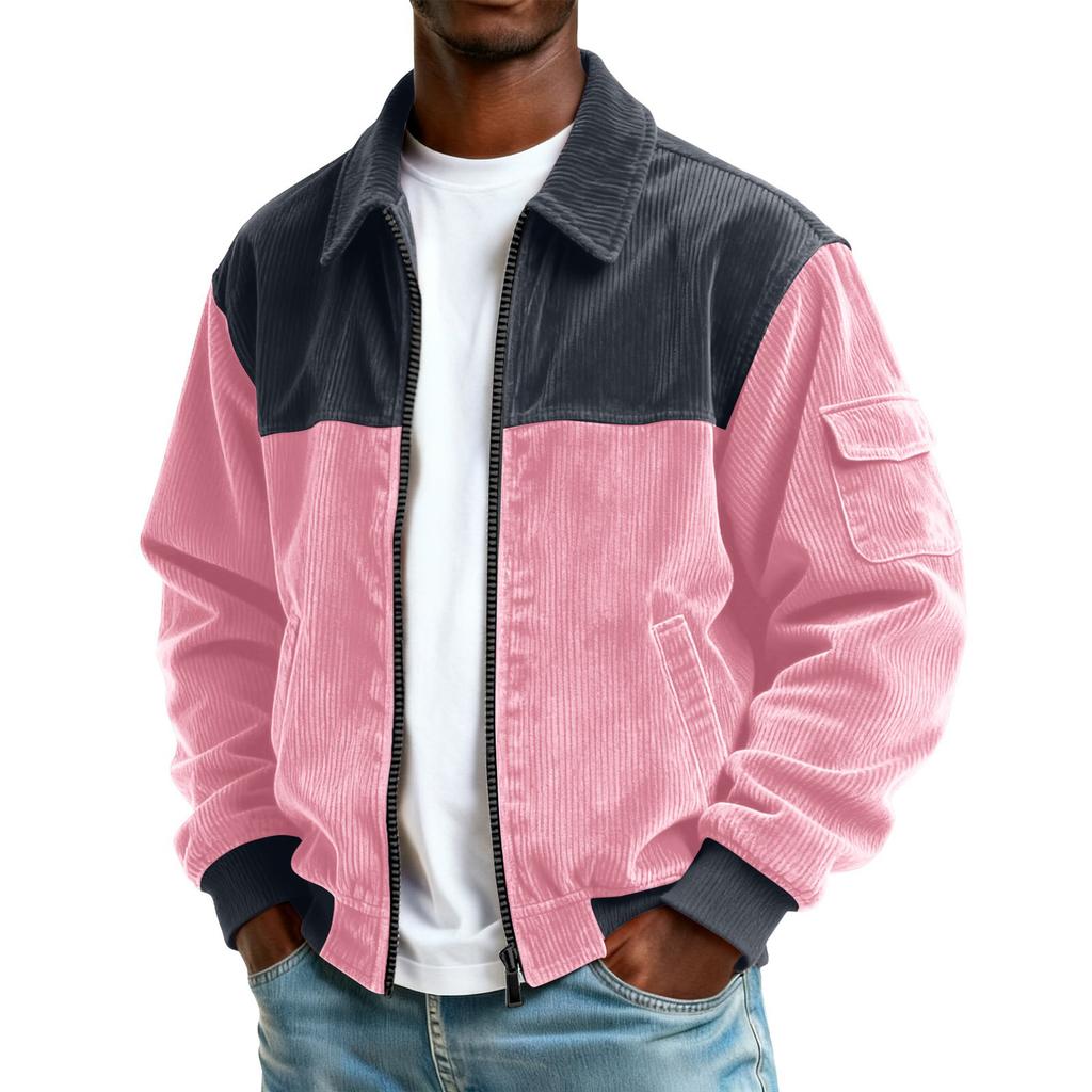 Herre Kordfløyel Lomme Glidelås Jakke Herre Pluss Størrelse Casual Sportsjakke