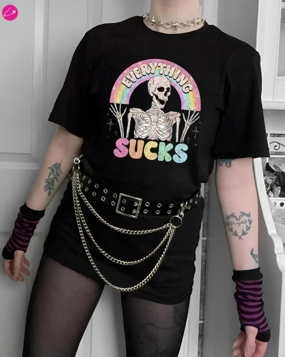 Everything Sucks Alternative Gothic Punk Rock Emo Occult Funny Graphic T-Shirt XL