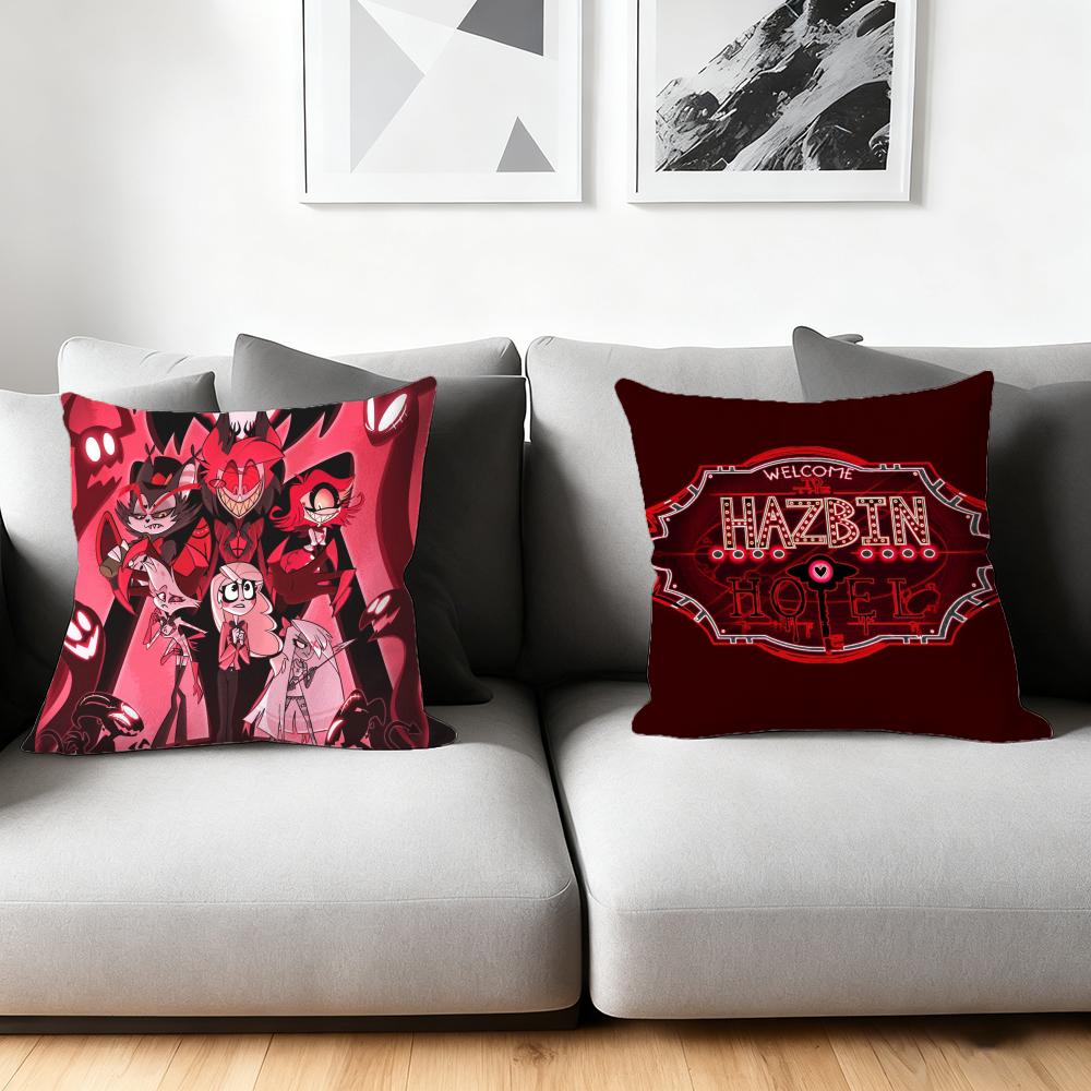 Cushion Cover Silky Short Plush Home Sofa Cushion Cover - Invisible Zipper Home Decoration Hazbin Hotle-S Anime