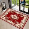 Tappetino d'ingresso tradizionale con medaglione orientale, Tappetino da pavimento con bordo floreale rosso per ingresso, bagno, Tappeto decorativo per la casa persiano vintage