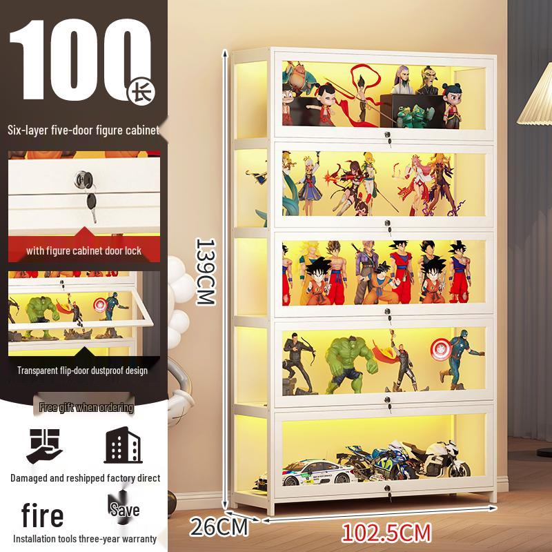 Acrylic Lockable Display Case with LED Lights for Figurines and Models, Dustproof Transparent Stand
