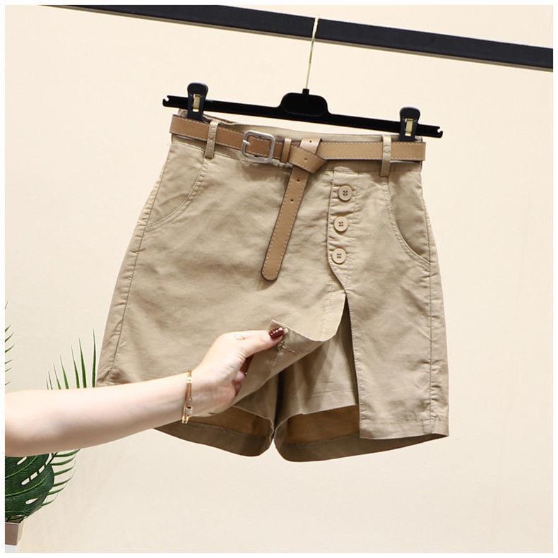 Women's Summer Korean Style High Waist A-Line Pure Cotton Shorts Skirt with Belt