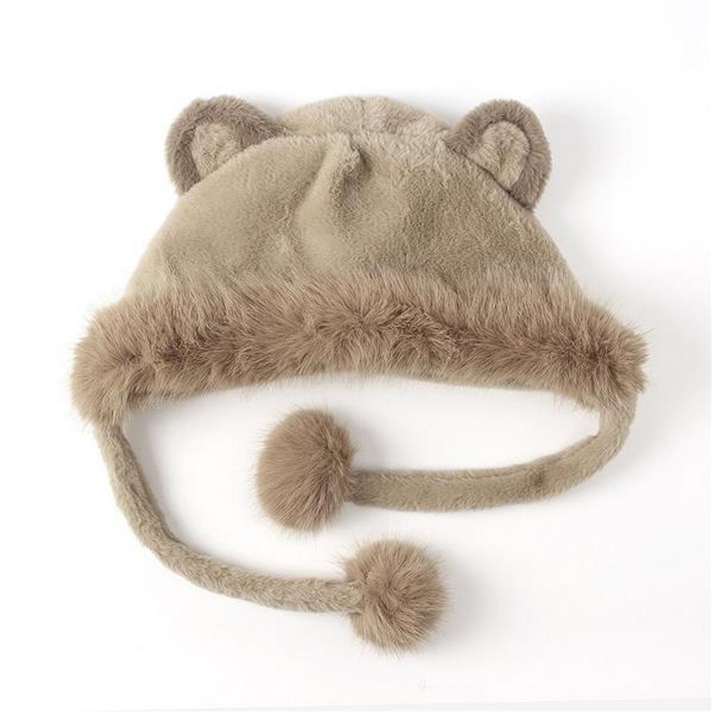 Drop-shaped Teddy Bear Earflap Hat (brown)