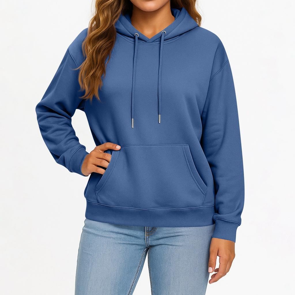 Women's And Men's Fashion Solid Color Long Sleeved Hooded Pullover With Pockets Casual Adult Sweatshirt Top