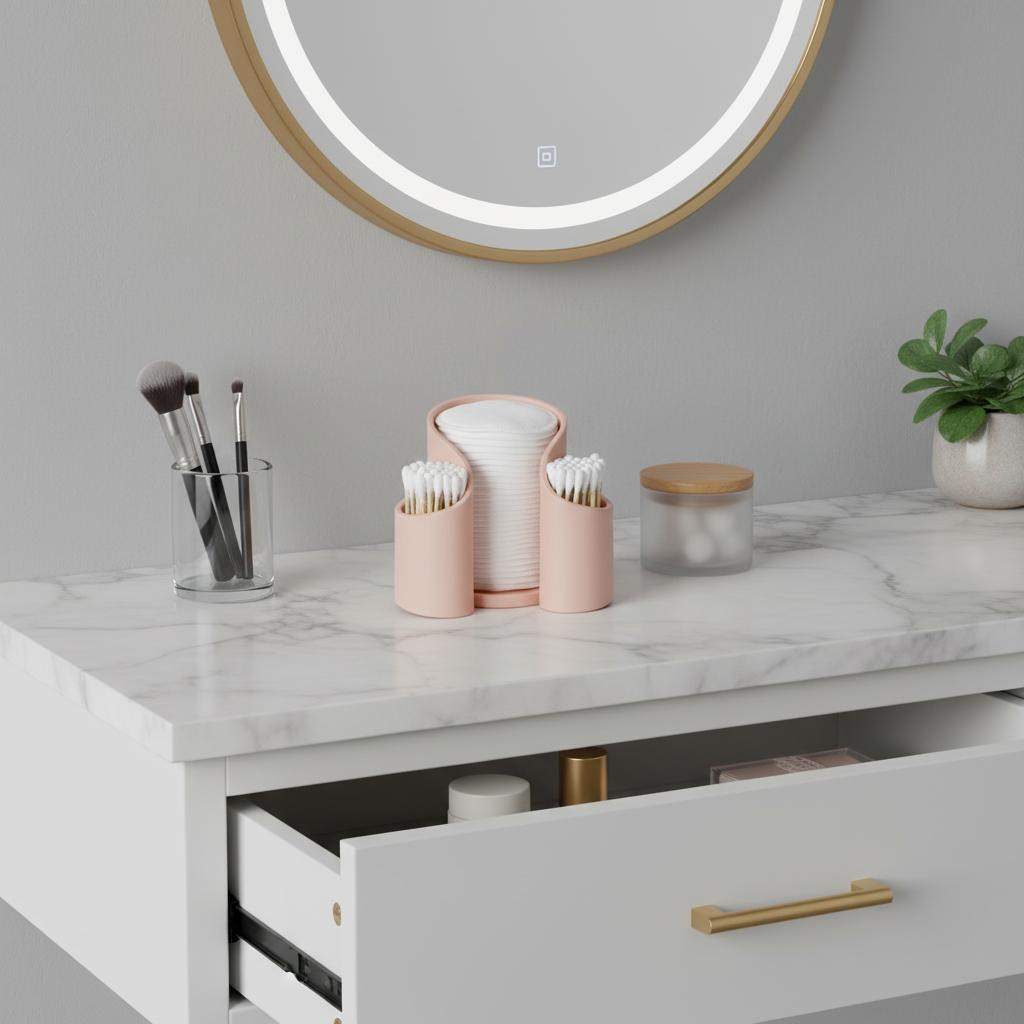 

3-in-1 Plastic Organizer Box Cotton Pads Swabs Floss Storage Container for Bathroom Vanity Desktop Organization