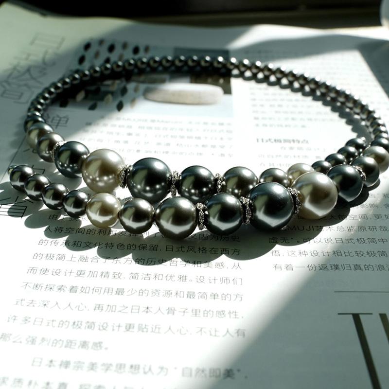 Round ball contrasting glass pearl open collar retro design sense collarbone chain light luxury Internet celebrity style necklace