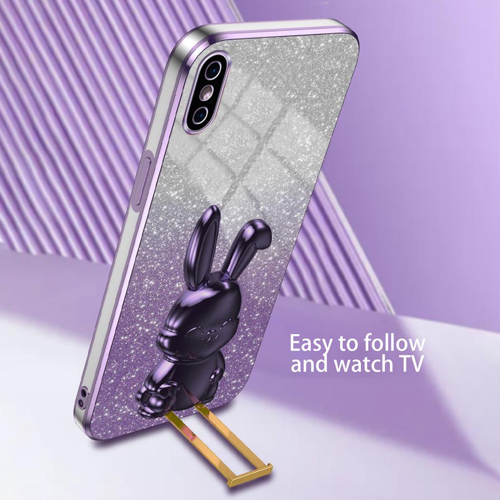 For iPhone XS Max Pull-out Kickstand Phone Cover Fall Protection Rabbit Case