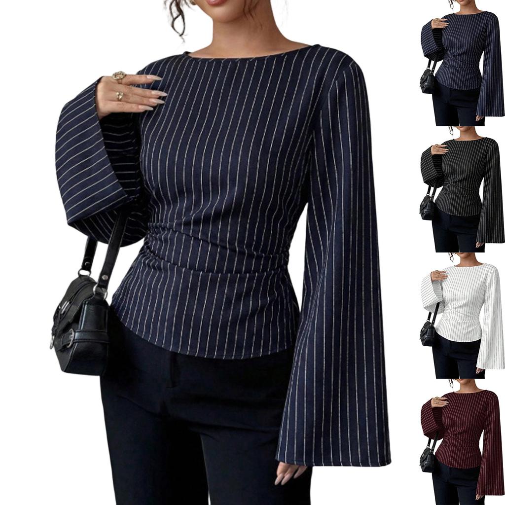 Women's Casual Long Sleeve Top Button Detail Round Neckline Relaxed Fit Lightweight Blouse Suitable for Everyday Wear