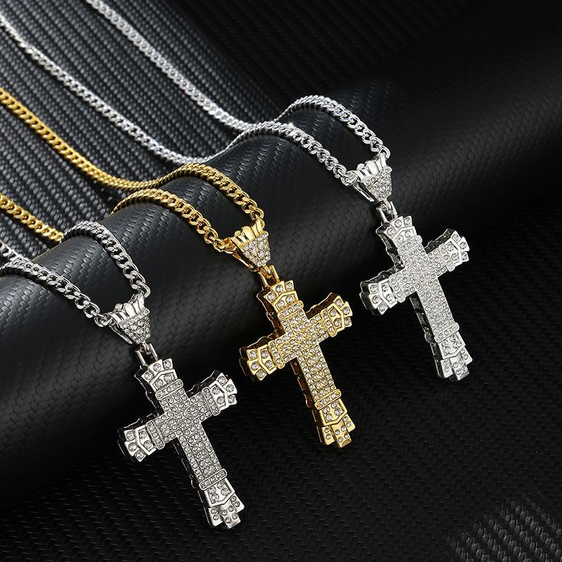 Simple Style Rhinestone Christian Cross Rhinestone Pendant Necklace Personality Fashion Street Domineering Chain Jewelry