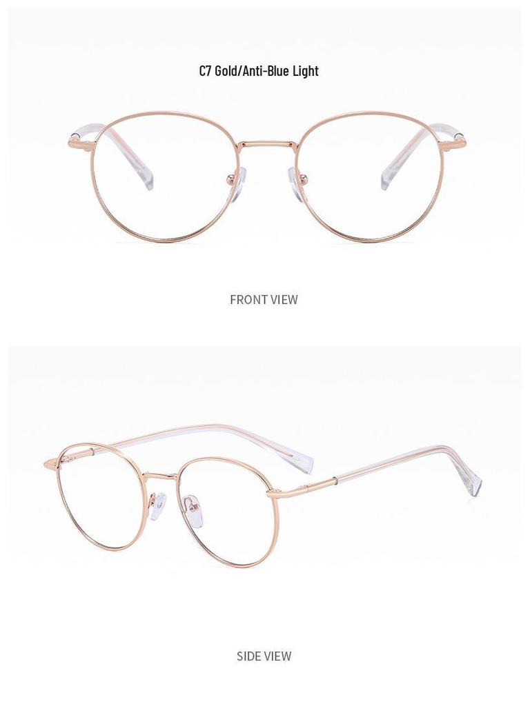 81565 Women's Fashionable Anti-Blue Light Oval Metal Frame Glasses