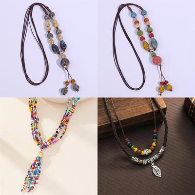 European and American Fashion and Popular Jewelry, Colored Rice Bead Double-layer Necklace, Ethnic Style Beaded Multi-layer Neck Chain