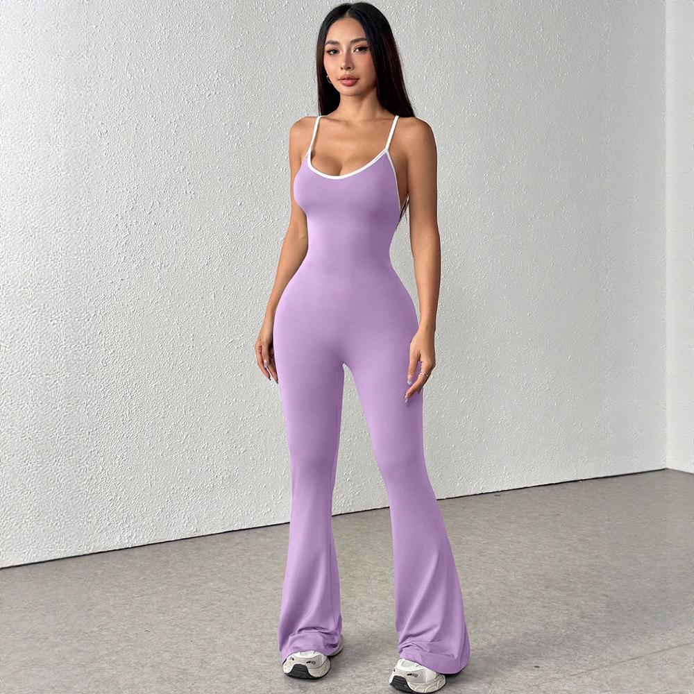 AD042 New Sexy Casual Sport Yoga Backless Solid Color Jumpsuit