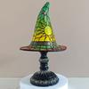 Stained Glass Witch Hat Lamp, USB Powered Night Light for Bedroom Shelf Decor, Halloween Warm Glow Gothic Table Lamp for Home