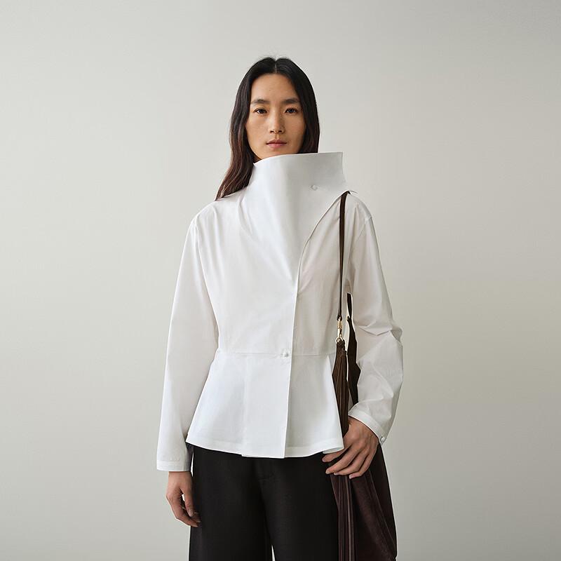 LESS Irregular Collar Cotton Blend Long Sleeve Shirt