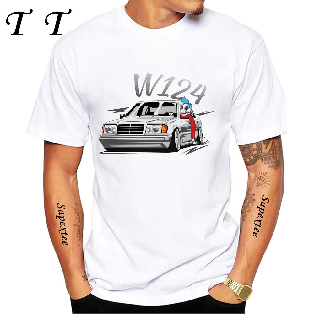 New Summer Fashion Men Short Sleeve W124  Quot Dirty Style TShirt Boy Sport Casual White Tops Vintage Car Hip HopTees
