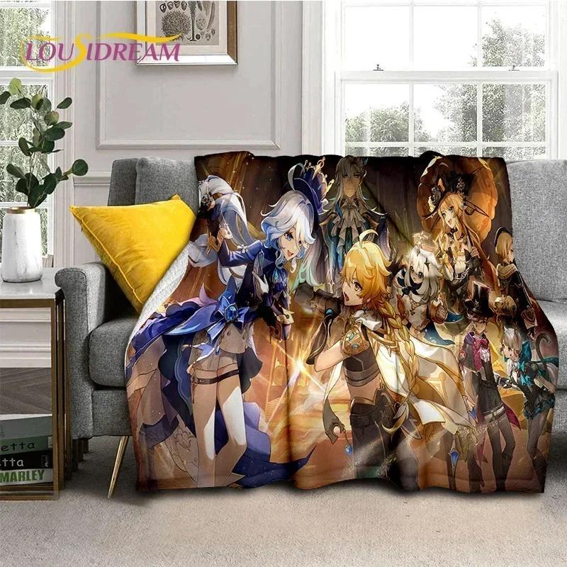 3D Niedliche Genshin Impact Cartoon Spiel Weiche Flanelldecke für Betten Schlafzimmer Sofa Picknick, Überwurfdecke für Outdoor-Freizeit Nickerchen Geschenk