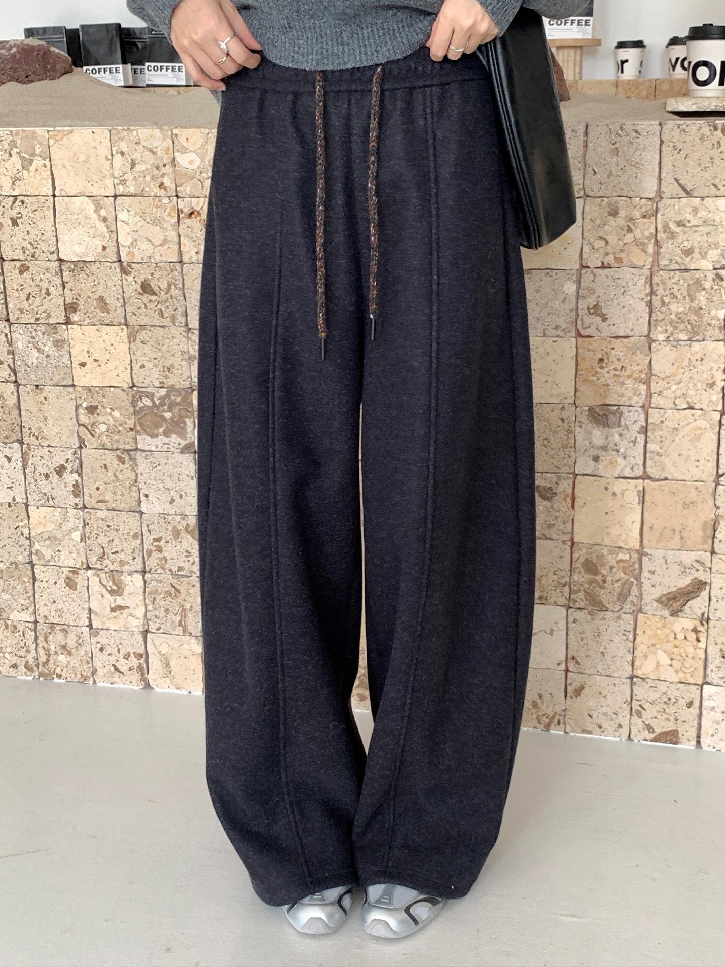 Jiu er High-Waisted Belted Wide-Leg Wool Pants for Women Medium