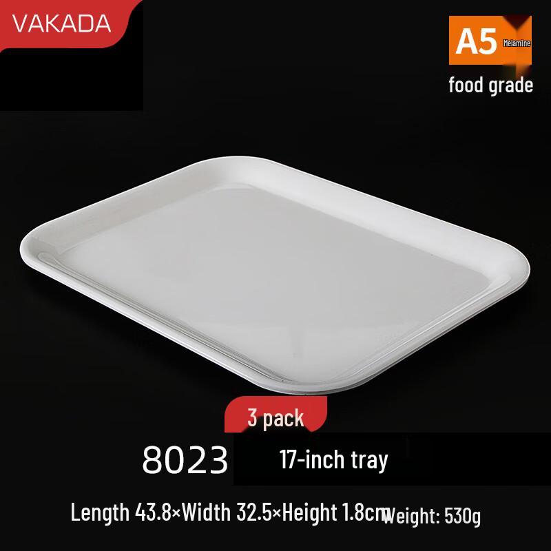 VAKADA 17-inch Melamine Serving Tray with Double Handles (3-Pack)