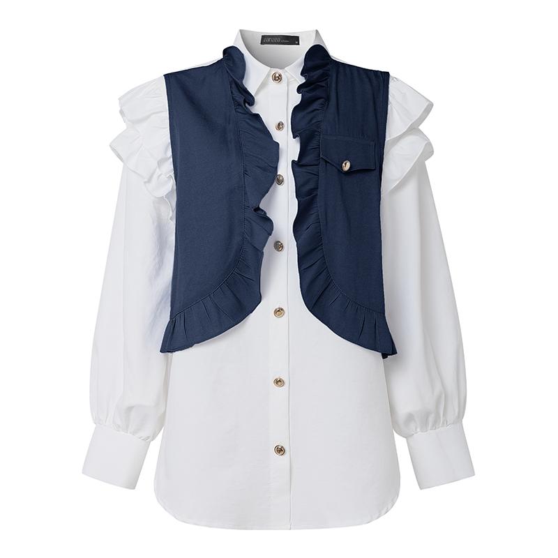 ZANZEA Women Casual Turn Down Collar Long Sleeve Patchwork Blouse