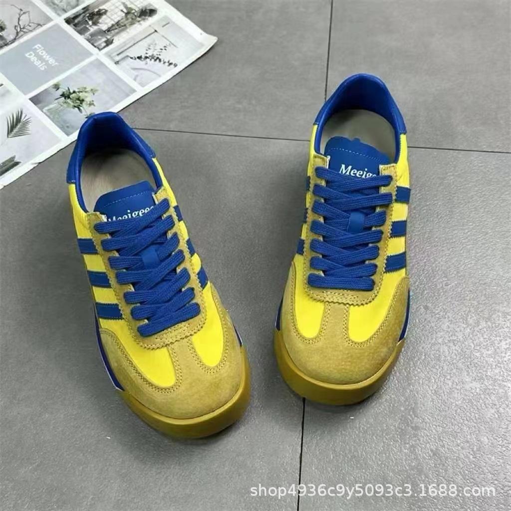 2025 European Leather Heightening Retro German Training Shoes Women's Summer Breathable Flat-bottomed Single Shoes Sports Forrest Gump Board Candy Col