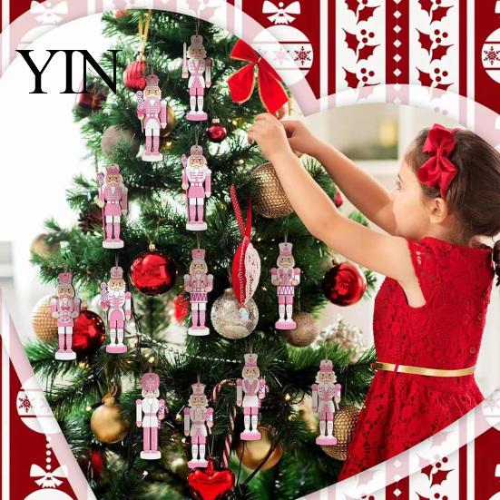 Cute Pastel Wood Soldiers for Garland Pink Wooden Nutcracker Hanging Ornaments Christmas Tree Decorations, Soldier Reusable Pieces Pendants Home Xmas