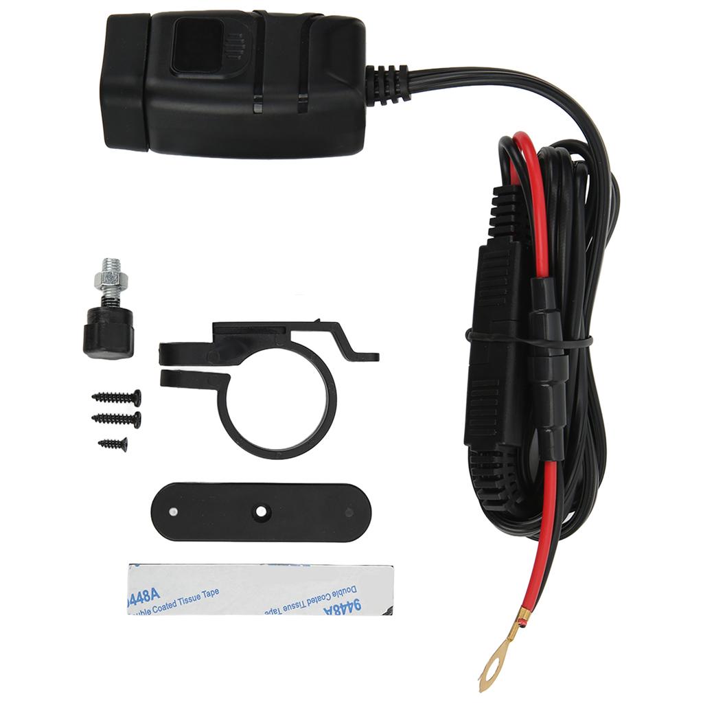 Motorcycle Dual USB Charger SAE to USB Adapter with Switch Waterproof Cover Built in Voltmeter for Phone Tablet