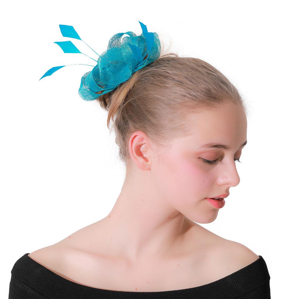 Leinengarn Einfacher und Süßer Haarkamm Federkopfschmuck Braut Seeblau Leinen Haaraccessoires Kopfblume