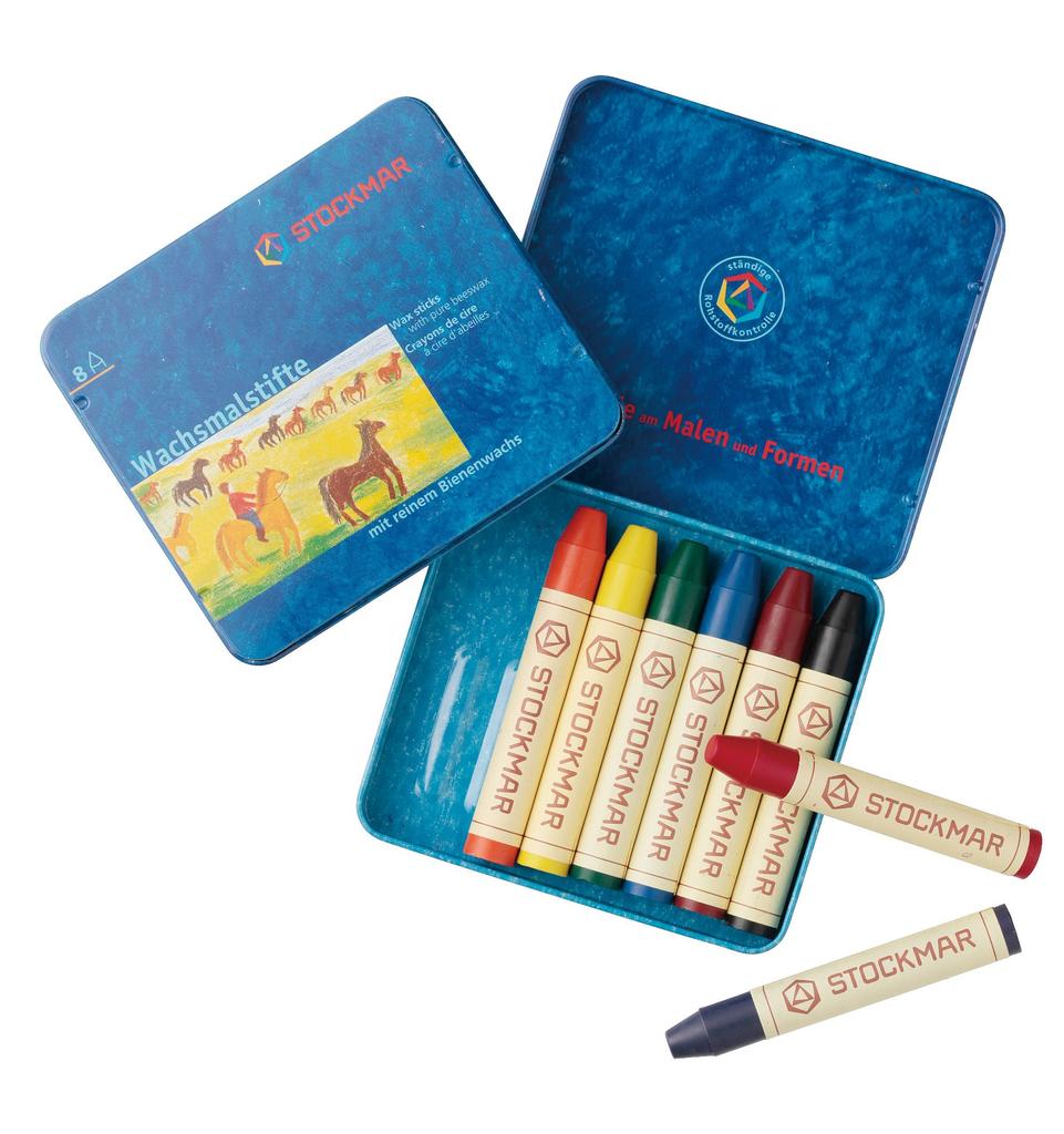 STOCKMAR Bienenwachs-Stift 8 Farben in einem Basis-ST31002 Japanische Wachsmalstifte, Dose, Farben, [Offizielles Produkt]