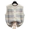 Striped Round Neck Knitted Vest for Women Autumn and Winter Loose Outer Knitted Vest Sweater
