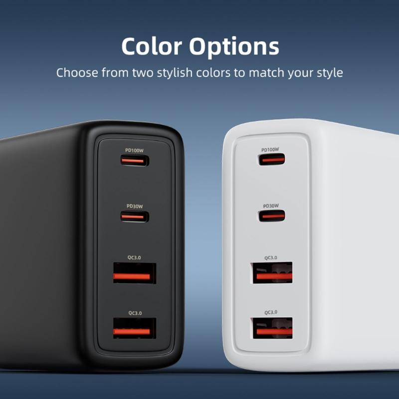 Multiple Port 100W  Fast Charging with 4 Outputs USB C Power Adapter for Laptops, Tablets, and Phones