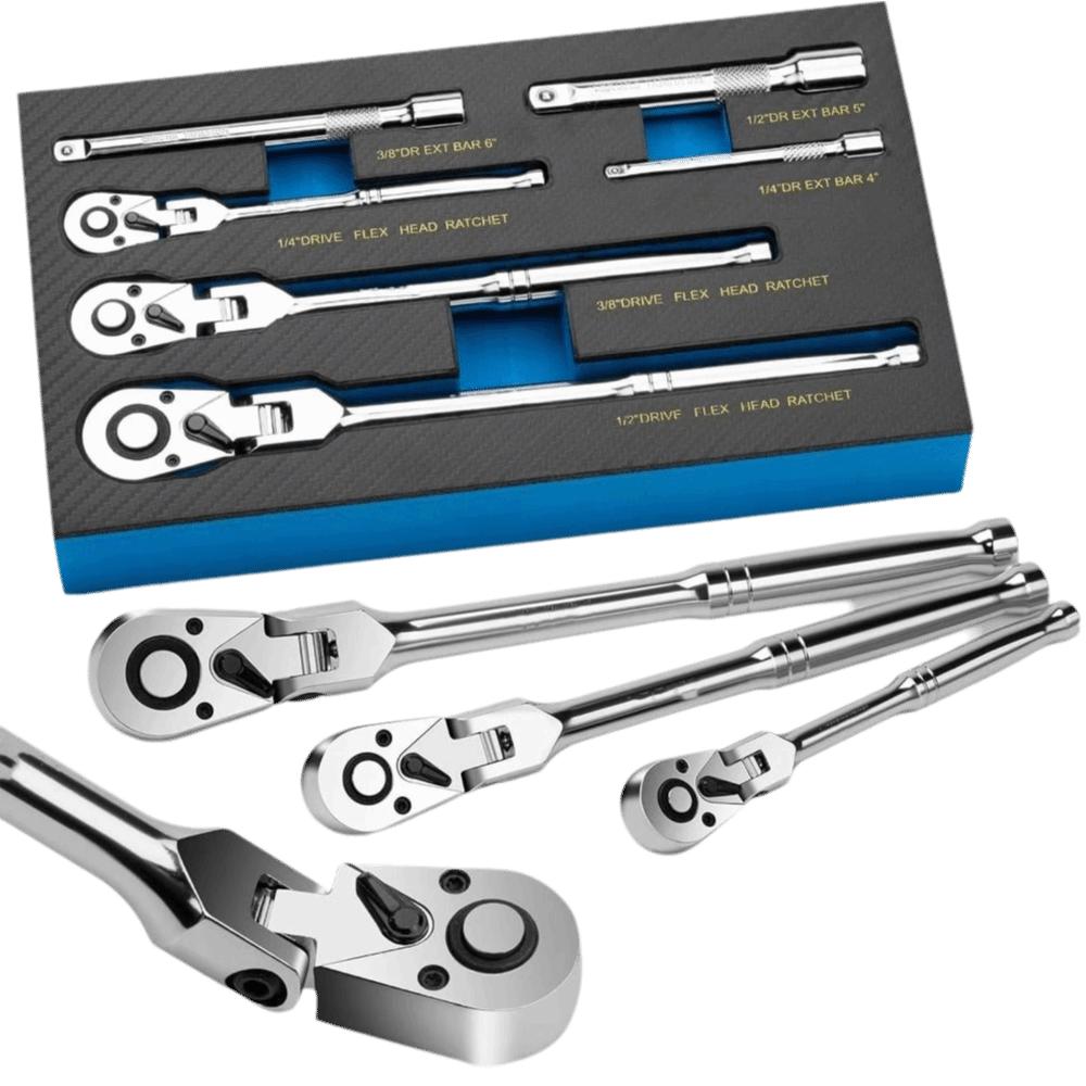 72 Tooth Flex Head Ratchet Set Rubber Grip Adjustable Swivel Head Ratchet Wrench 180° Flex Head Design Adjustable Ratchet Wrench