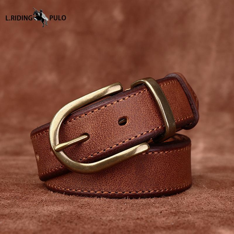 Módní Osobnost Pravá Kůže Pás Retro Kolíčková Spona Ležérní Univerzální Kalhotový Pás