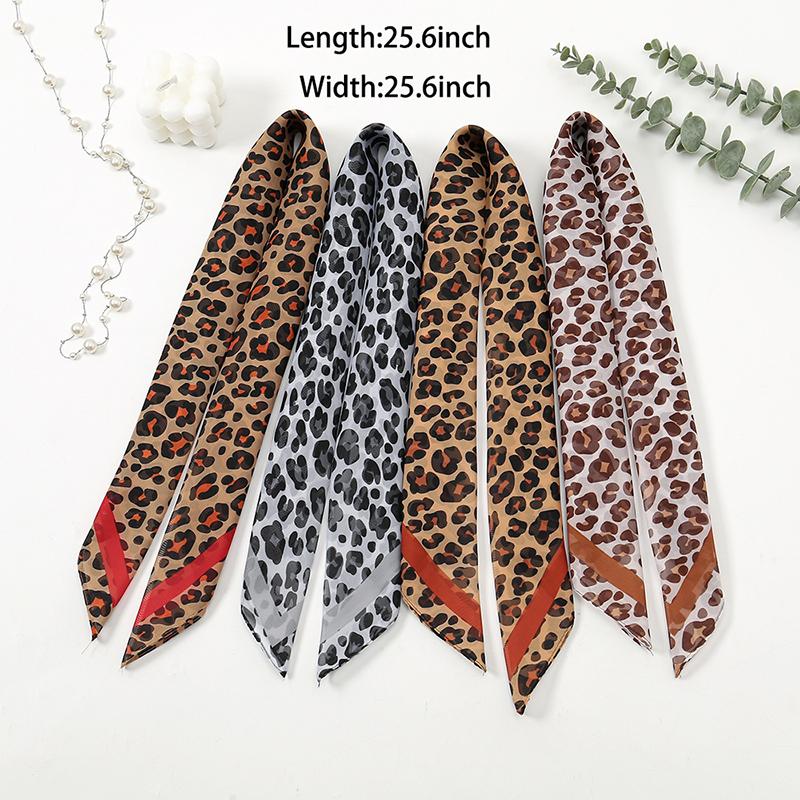 Summer Chiffon Leopard Print Square Scarf Woman Small Scarves Fashion Decorative Scarves Neckerchief Handkerchief 68*68cm