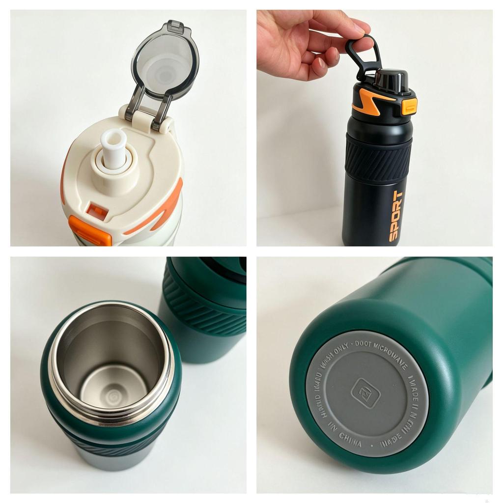 316 Stainless Steel Sports Water Bottle with Straw, High Capacity & Handle, Portable Flip-Top Cycling Cup