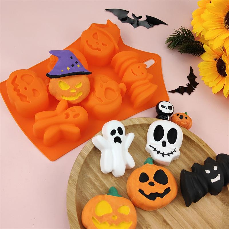 Halloweenské formy Nepřilnavá silikonová forma dýně Lebka Netopýr Duch Tvar Forma na čokoládu Cukroví Pečení Dort Puding Sušenky Cupcakes