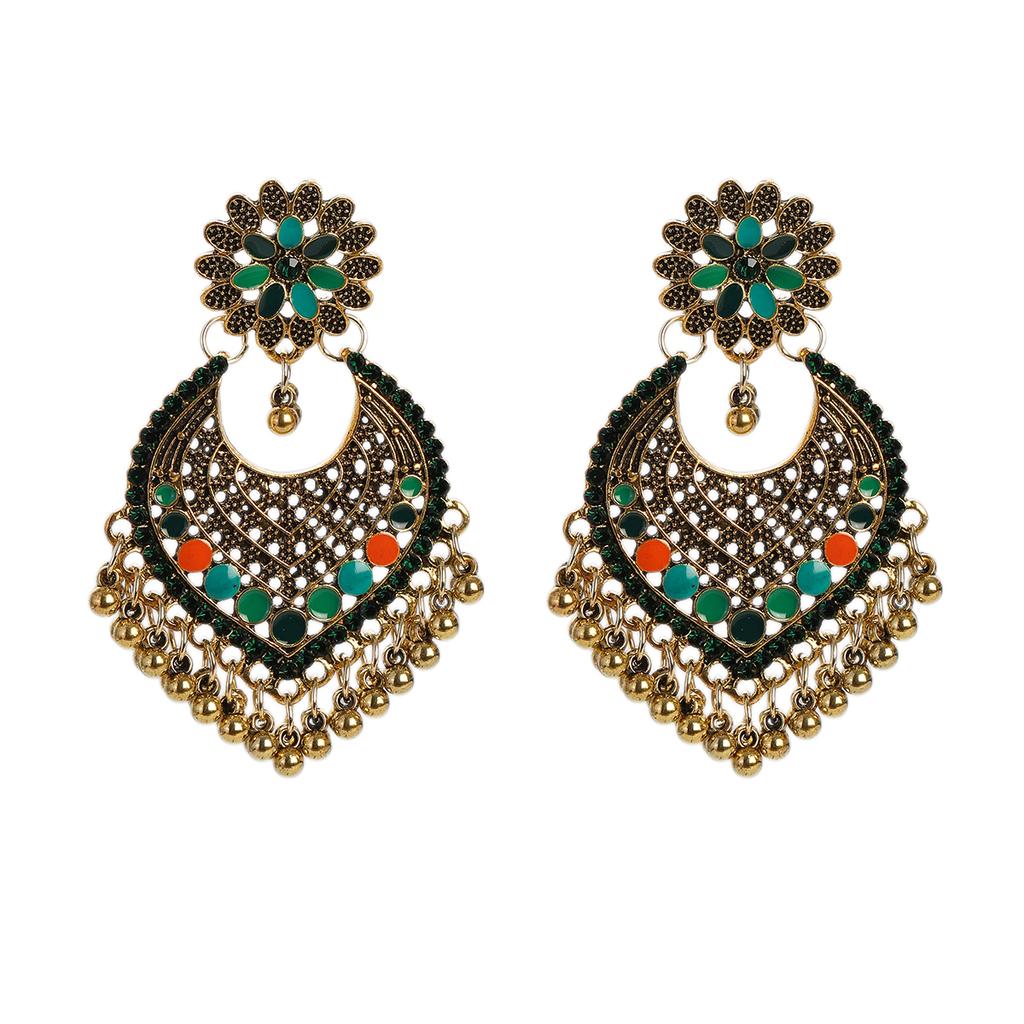 New Ethnic Gold Color Indian Jhumka Earrings for Women Pendient Heart Shape Beads Tassel Earring 2023 Vintage Brincos Zircon