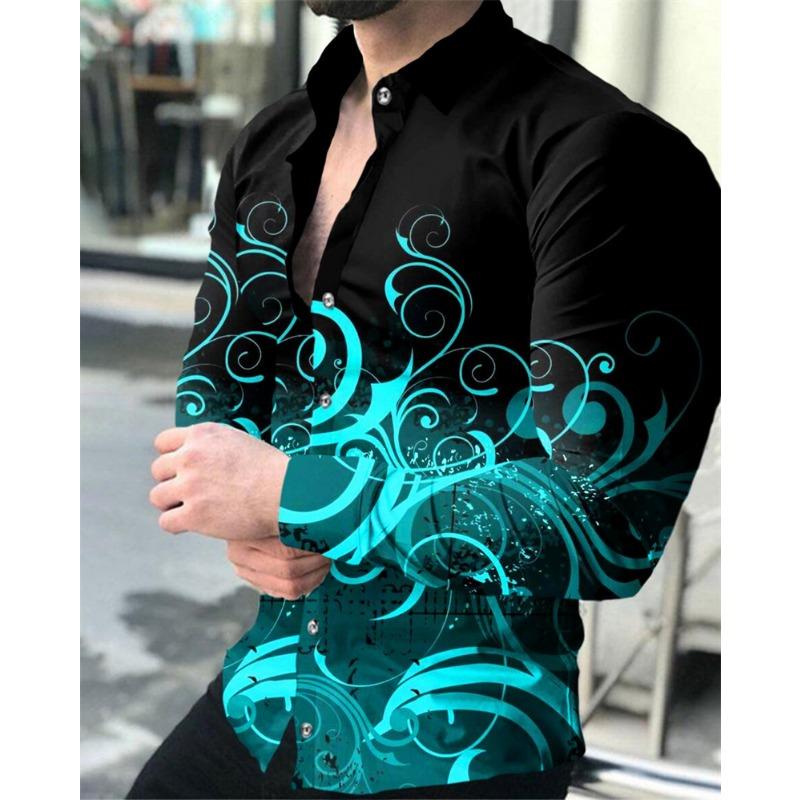Men's Luxury Social Men's Shirts Lapel Button Shirts Casual Plaid Print Long Sleeve Tops Mens Club Prom Cardigan Tops