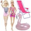 4 Przedmioty Akcesoria do Kostiumów Kąpielowych dla Lalki 2x Kostium Kąpielowy Bikini 1x Leżak Plażowy 1x Nadmuchiwany Koło do Pływania 30CM Ubranka dla Lalki 11,8 Calowa Zabawka Lalka