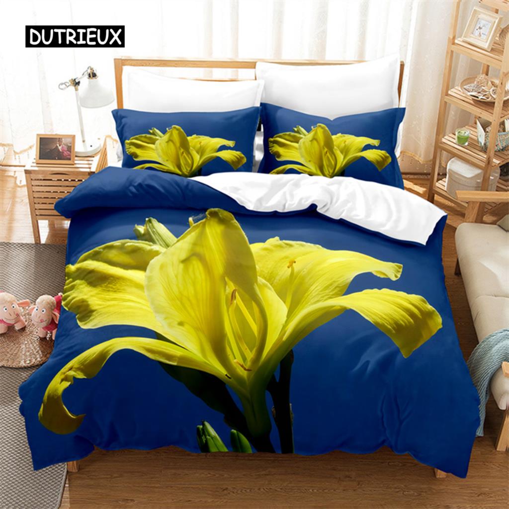 Yellow Flowers  Queen Bedding Sets Duvet Cover Set Bedding Digital Printing Bed Linen King Size Duvet Cover Set Bedding Set