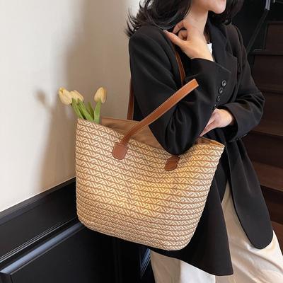 Casual Large-capacity Commuter Bag Paper Rope Color Matching Woven Bag Fashion Striped Straw Bag Spring and Summer Women's Bag