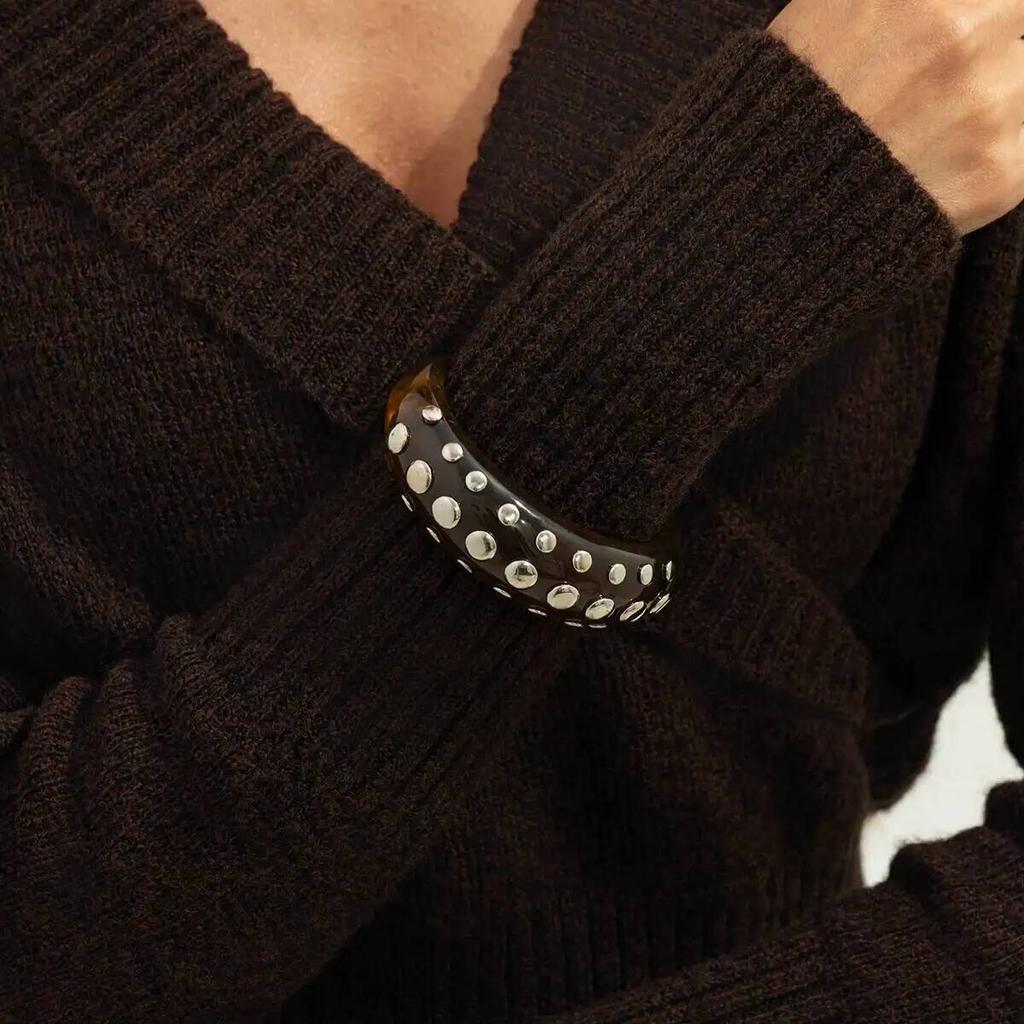 SHIXIN Punk Chunky Acrylic Wide Cuff Bracelet Ring Women Vintage Geometric C-shaped Opening Bangle Finger Rings Party Jewelry