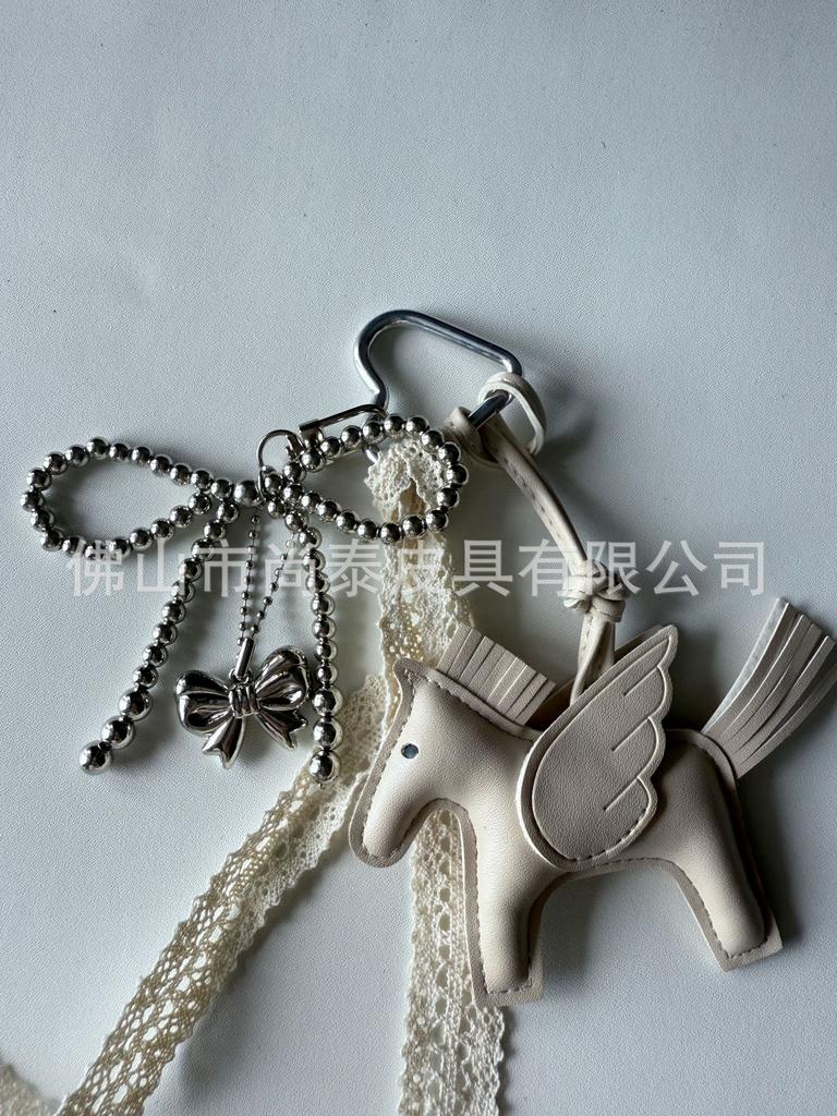 Angel Pegasus Pendant PU Leather Bag Pendant Key Bow Tassel Accessories Cute Cartoon Pendant
