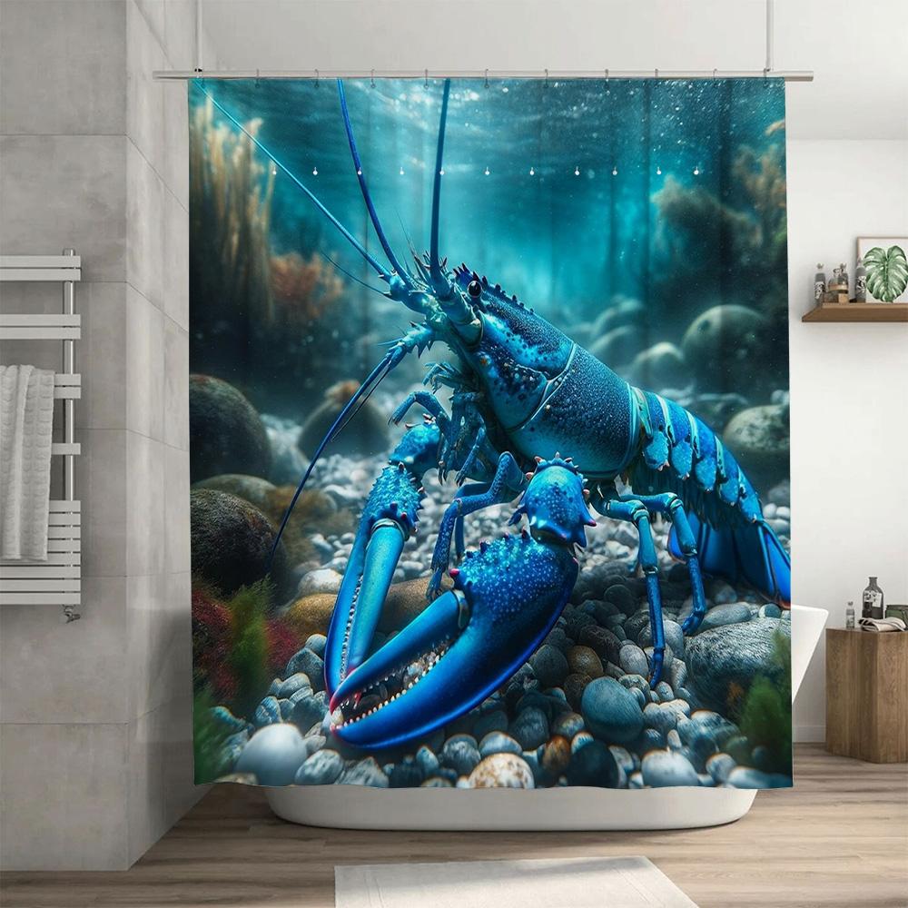 Underwater World Blue Lobster Shower Curtain Waterproof Fabric Printing For Bathrooms Decor