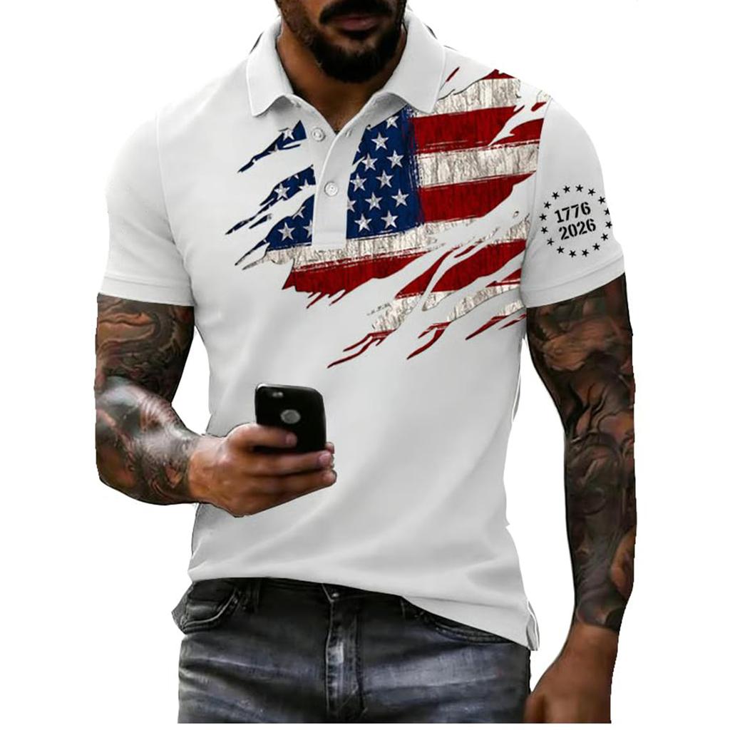Men's Loose And Casual Flag-print T-shirt, Short Sleeve Shirt