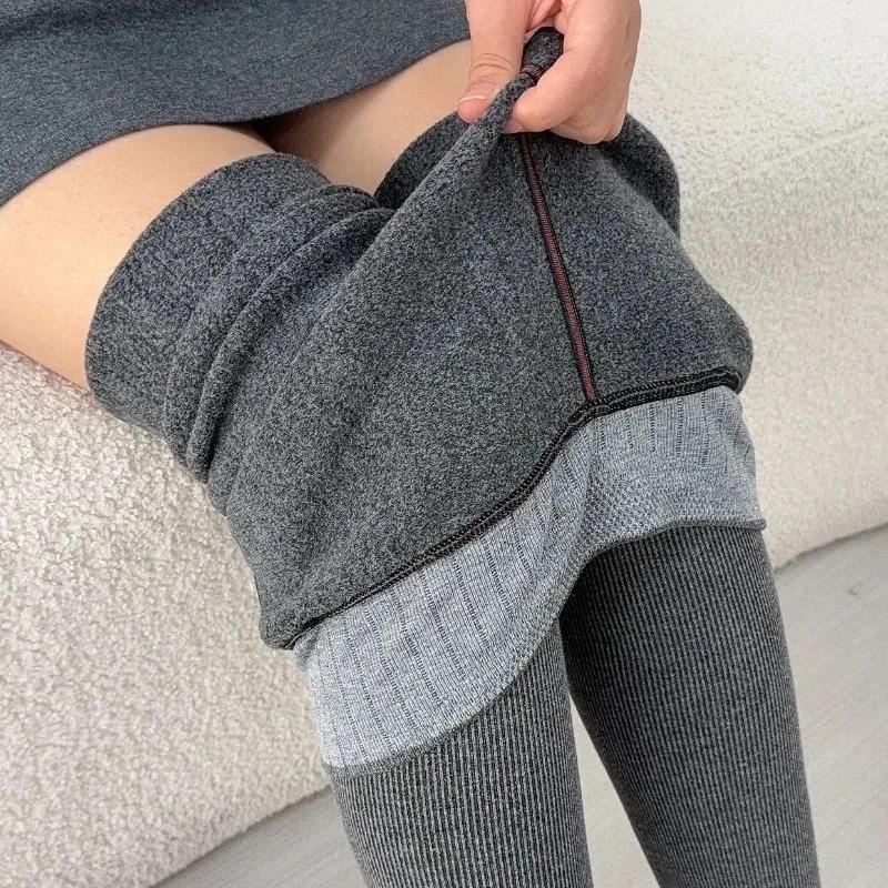Winter Warm Thermal Fleece Lined Oat Grey Pantyhoses Comfort Japanese Ribbed Cotton Tight Velvet Plush Soft Non Pilling Leggings